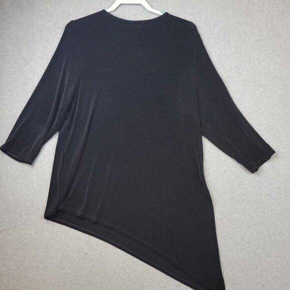 Chicos Travelers Cardigan Sz 3 Asymmetrical Hem Pullover Slinky Stretch Black - Picture 9 of 10